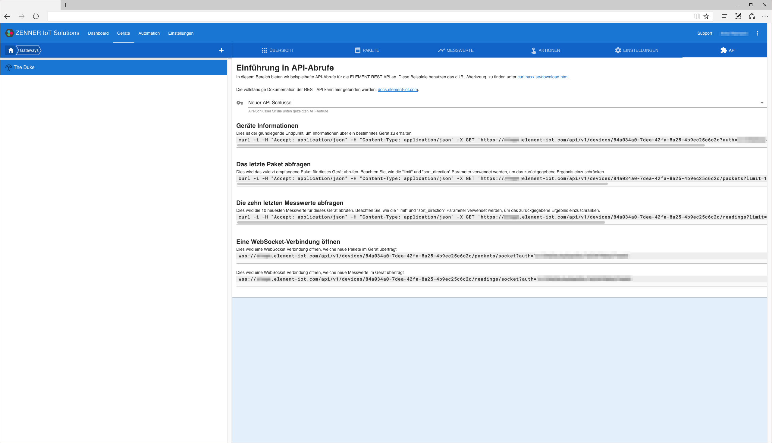 Screenshot aus ELEMENT - API